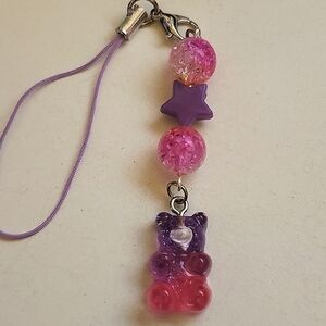 Handmade Purple Pink Ombre Glitter Gummy Bear Keychain Phone Charm